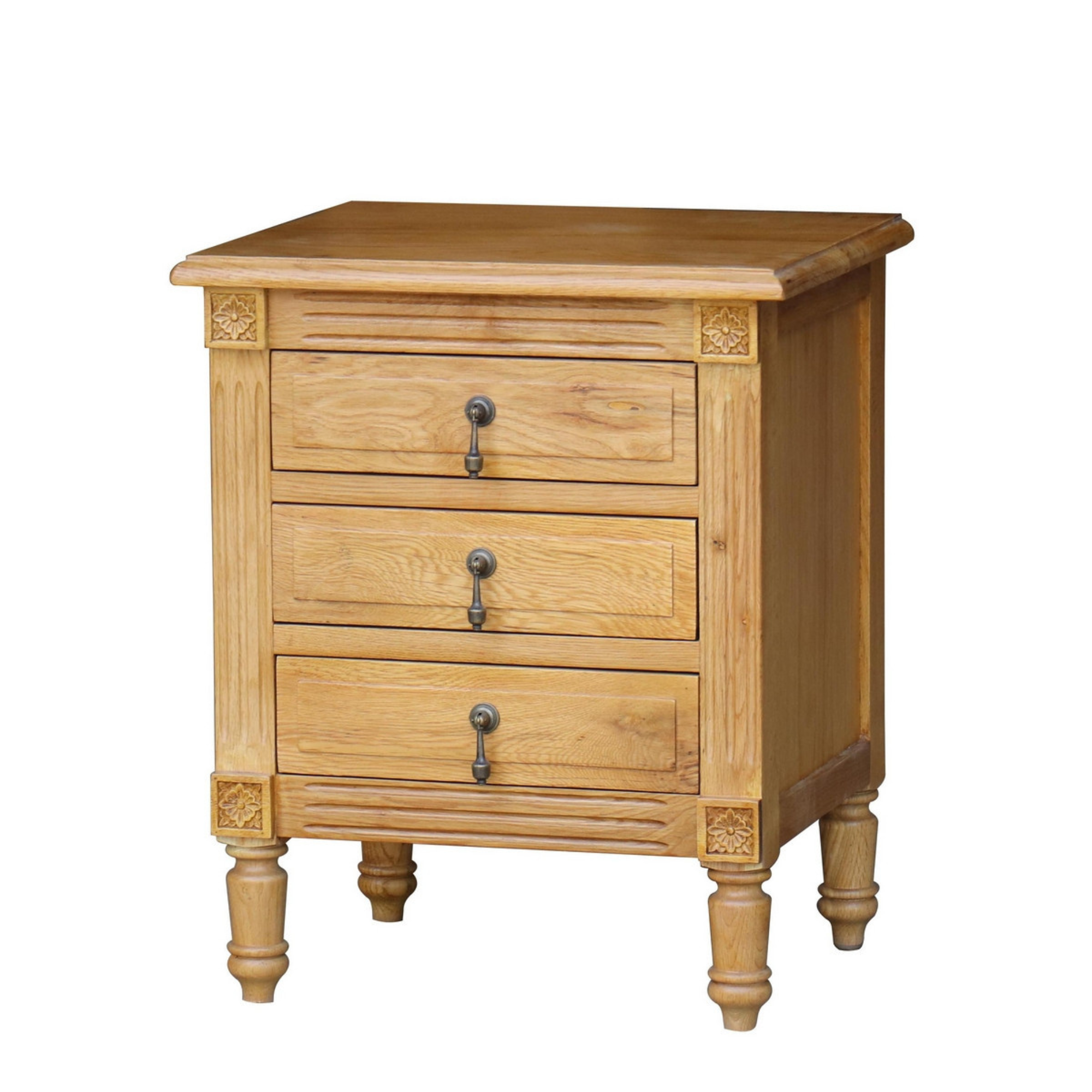 TURNER OAK 3 DRAWER BEDSIDE CABINET