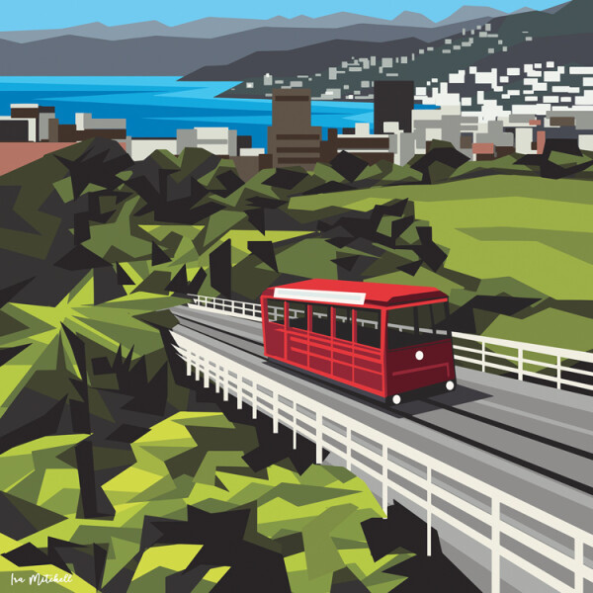 WELLINGTON CABLE CAR | CANVAS STRETCHED READY TO HANG | IRA MITCHELL | NZ MADE