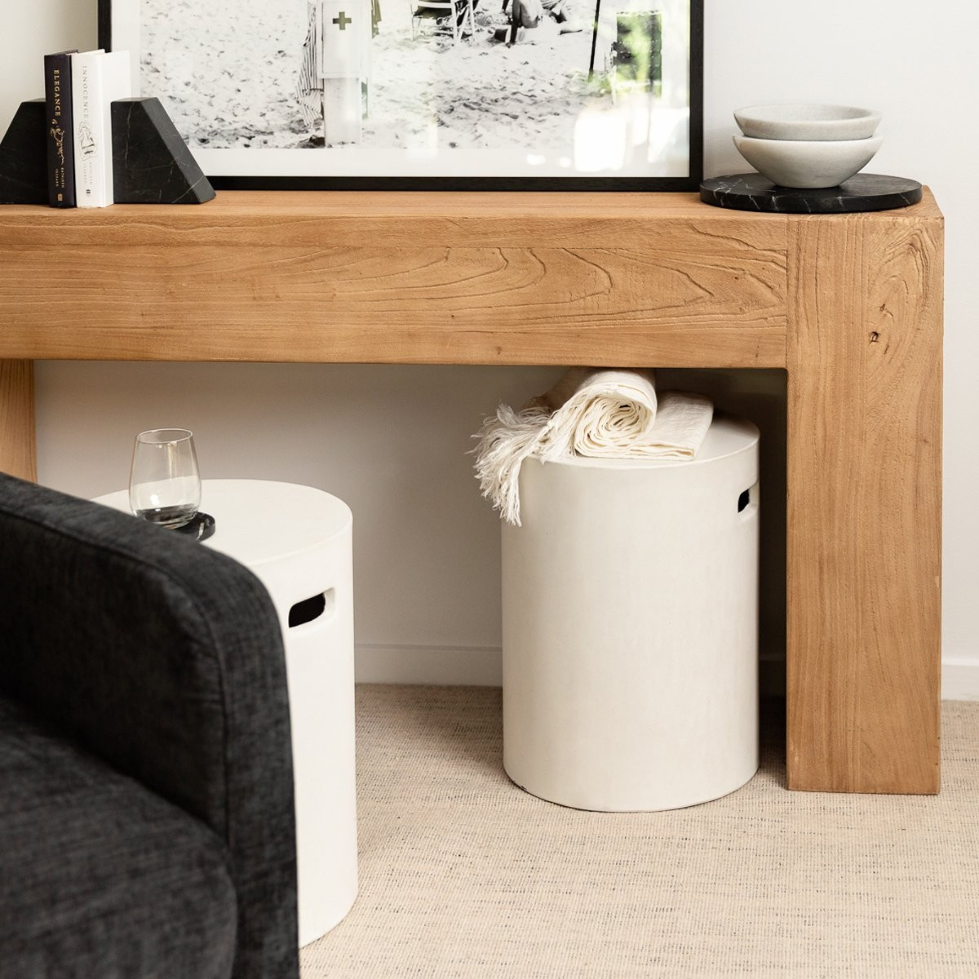 CONCRETE PIPE SIDE TABLE or STOOL | WHITE