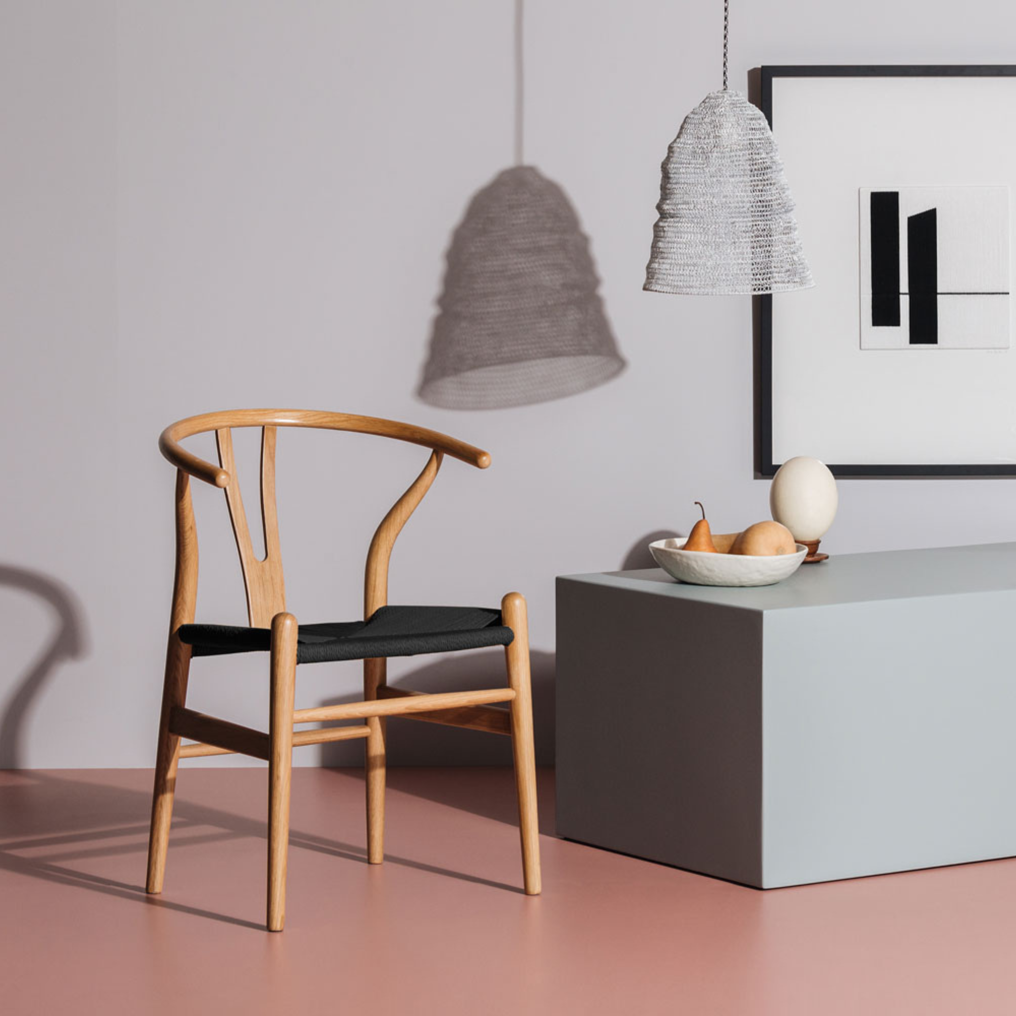WISHBONE SOLID OAK CHAIR | NATURAL- BLACK ROPE SEAT