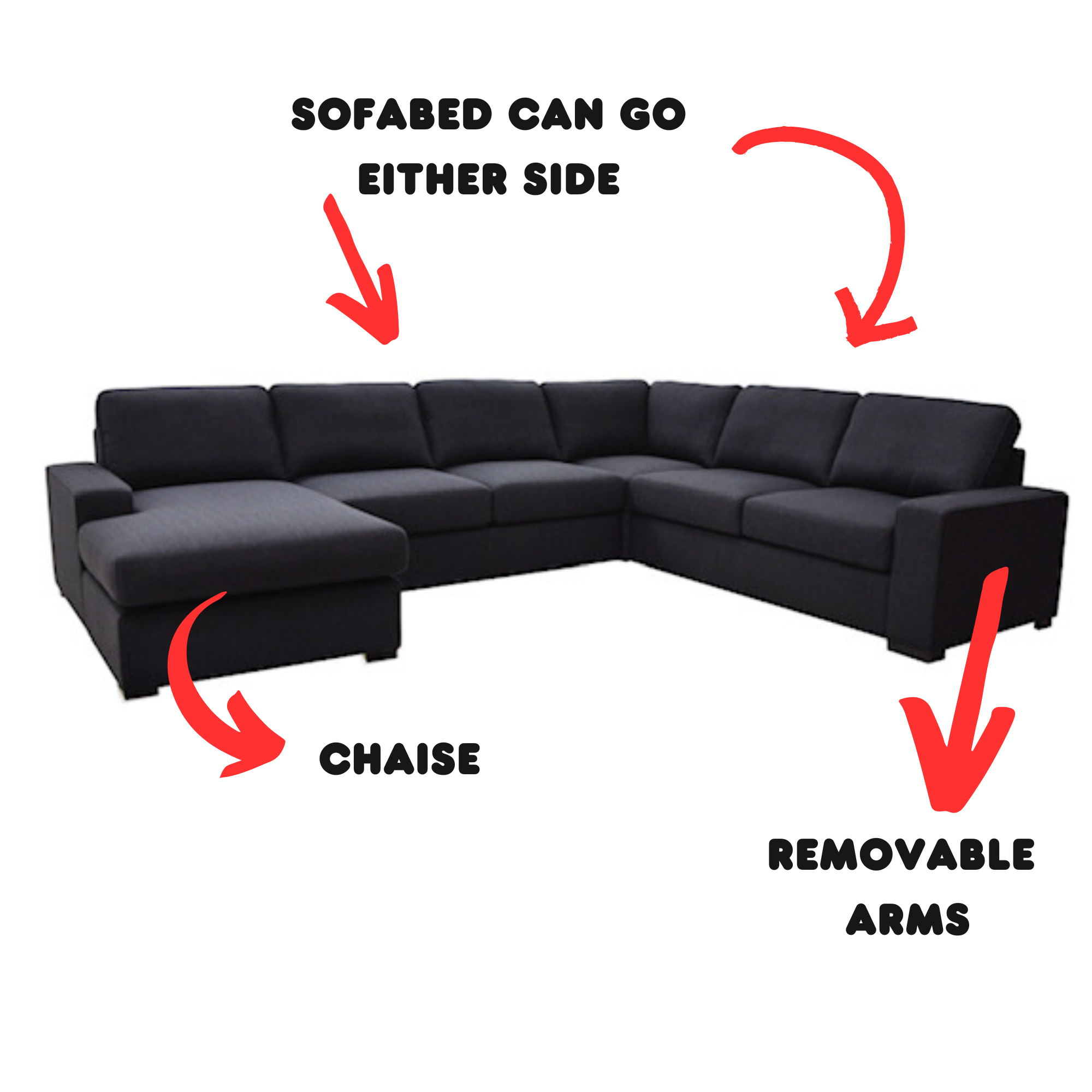 BRONSON 6 SEATER MODULAR LOUNGE SUITE WITH SOFA BED