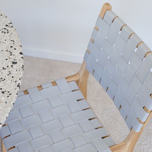 INDO GREY LEATHER WOVEN DINING CHAIR