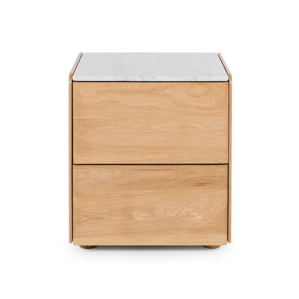 CUBE OAK BEDSIDE CABINET - MARBLE TOP