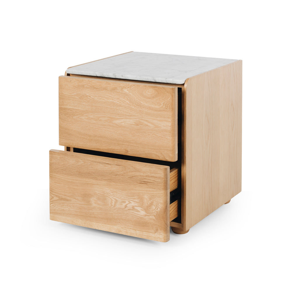 CUBE OAK BEDSIDE CABINET - MARBLE TOP