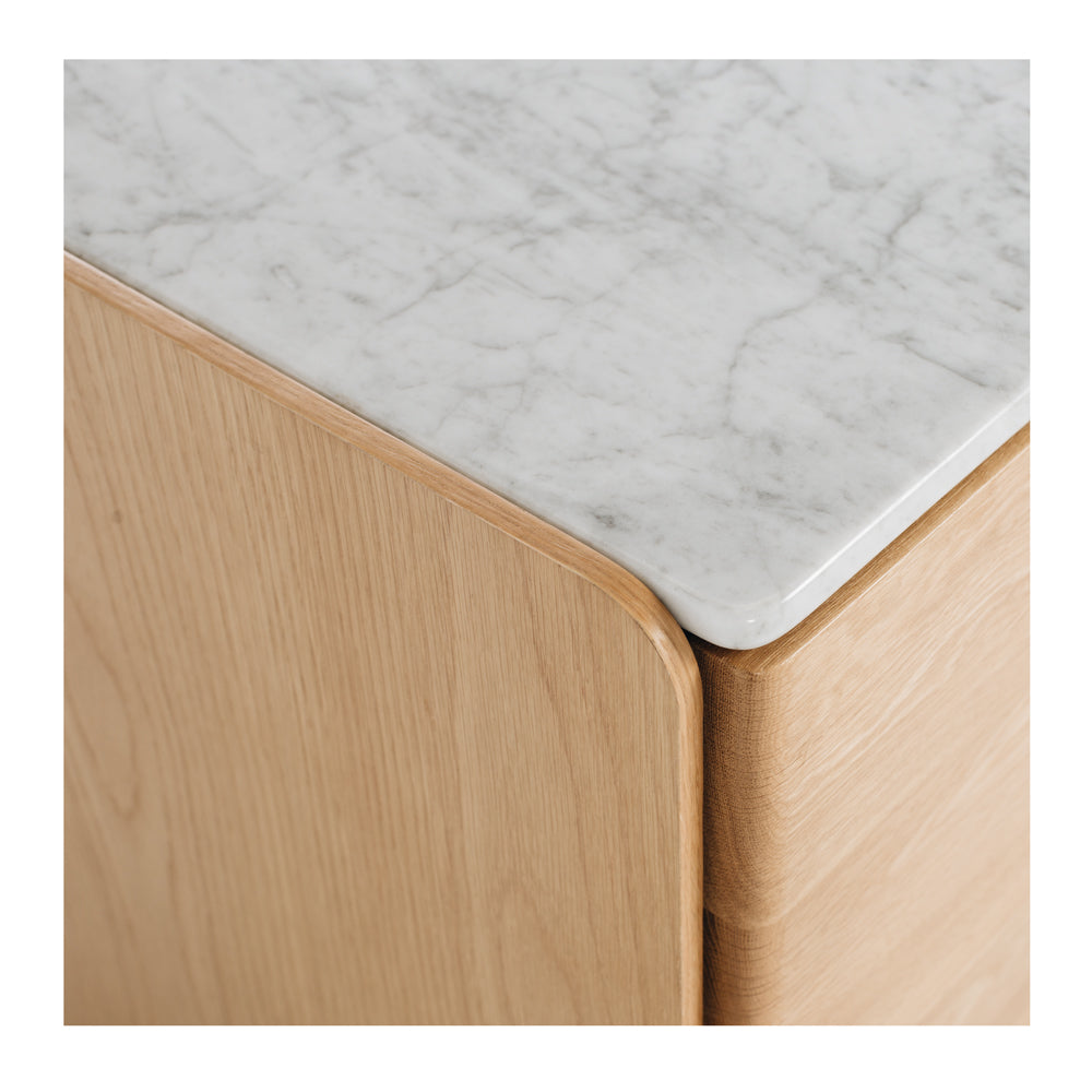 CUBE OAK BEDSIDE CABINET - MARBLE TOP