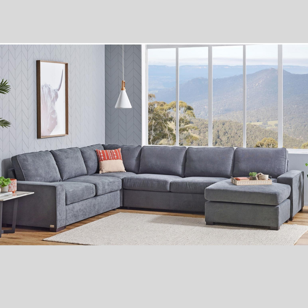 BRONSON 6 SEATER MODULAR LOUNGE SUITE WITH SOFA BED