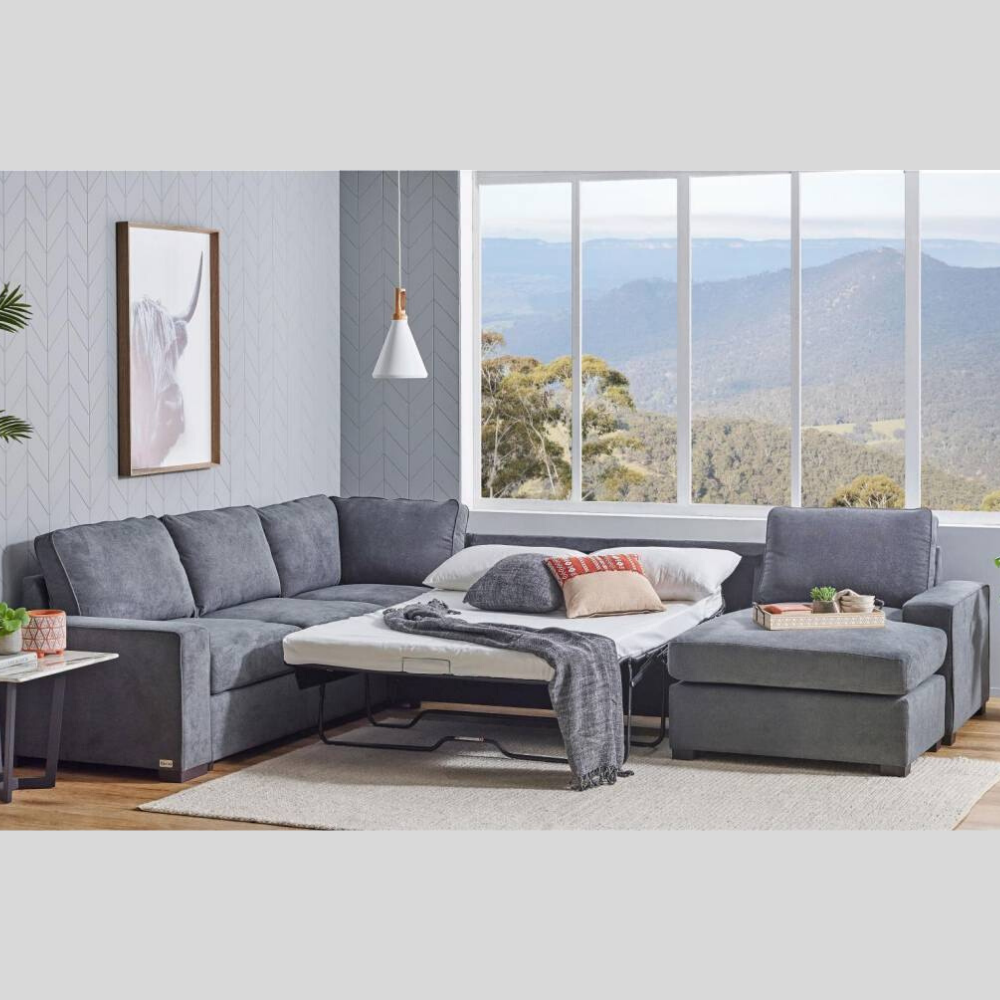 BRONSON 6 SEATER MODULAR LOUNGE SUITE WITH SOFA BED