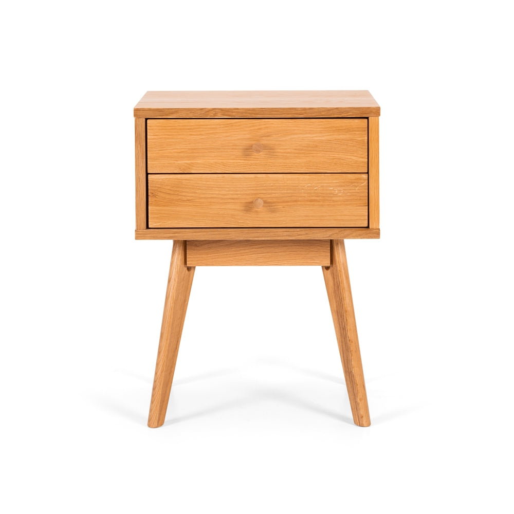 RADIUS OAK 2 DRAWER SIDE TABLE