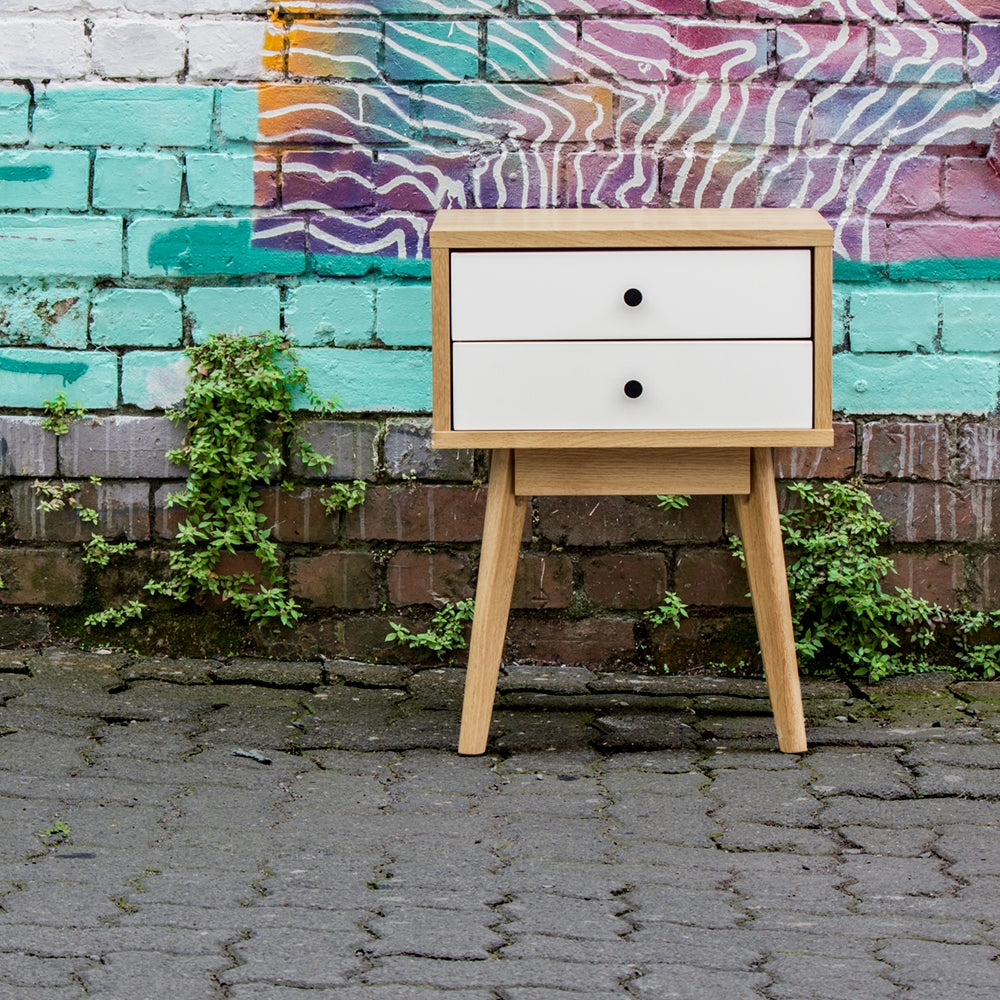 RADIUS 2 DRAWER SIDE TABLE | WHITE