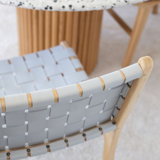 INDO GREY LEATHER WOVEN DINING CHAIR