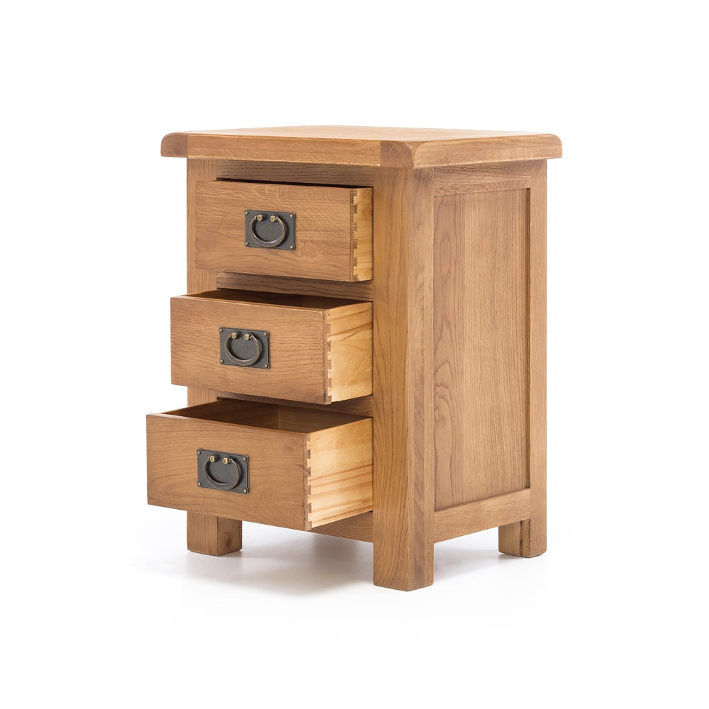 SALISBURY OAK 3 DRAWER BEDSIDE CABINET