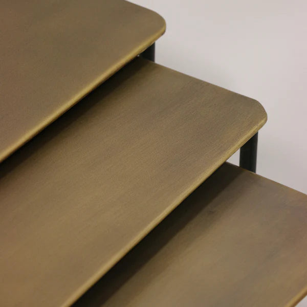 LUXOR NESTING TABLES - ANTIQUE BRASS FINISHED TOPS WITH BLACK LEGS