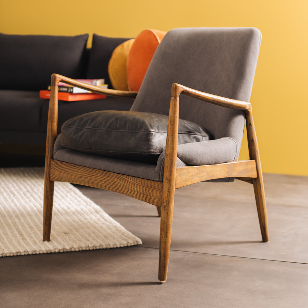 STEINER ARMCHAIR | CHARCOAL & BLACK WAX LEATHER