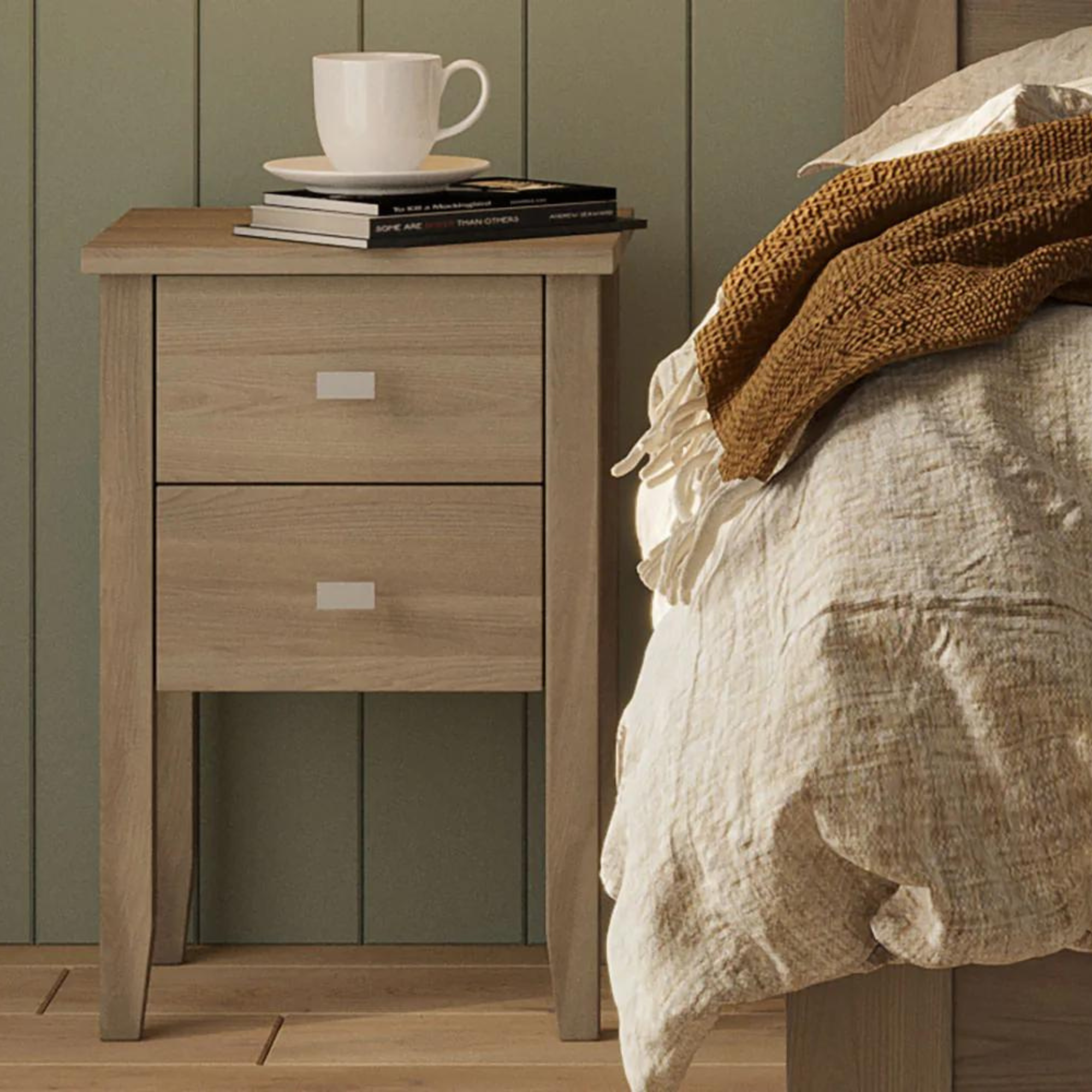 Ivydale Pine Slim 2 Drawer Bedside Cabinet | NZ Made