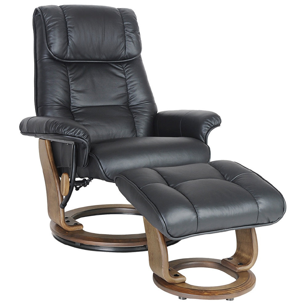 MURSA LEATHER RECLINER & FOOTSTOOL | BLACK