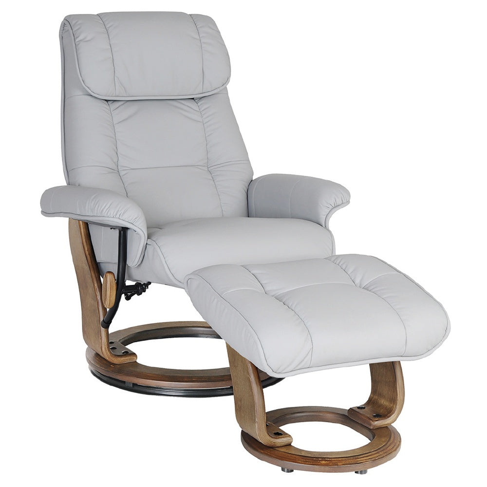 MURSA LEATHER RECLINER & FOOTSTOOL | LIGHT GREY