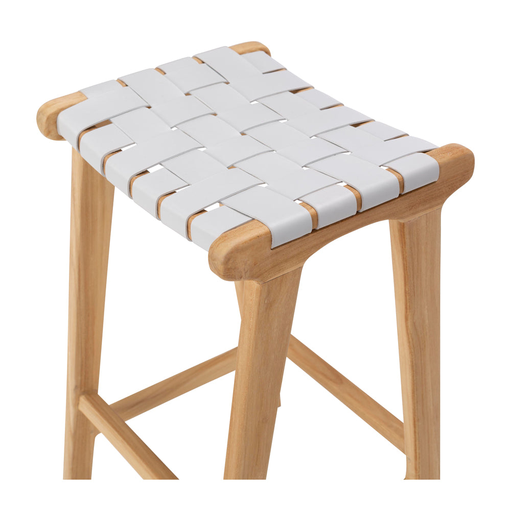 INDO LIGHT GREY LEATHER WOVEN BARSTOOL