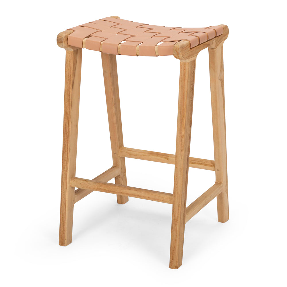 INDO PLUSH LEATHER WOVEN BARSTOOL
