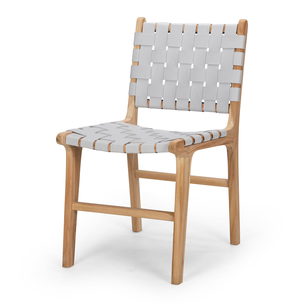INDO GREY LEATHER WOVEN DINING CHAIR