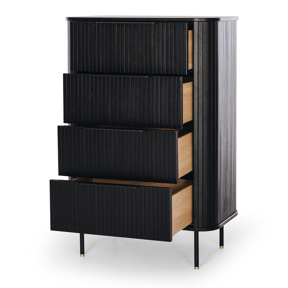 ANDERS 4 DRAWER TALLBOY - BLACK OAK
