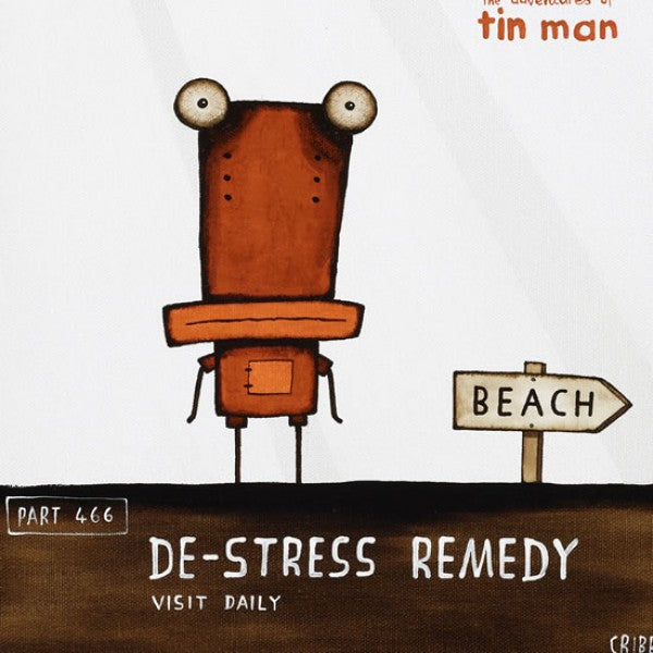 TIN MAN 'DE-STRESS REMEDY' | BOX FRAMED READY TO HANG | TONY CRIBB | NZ MADE