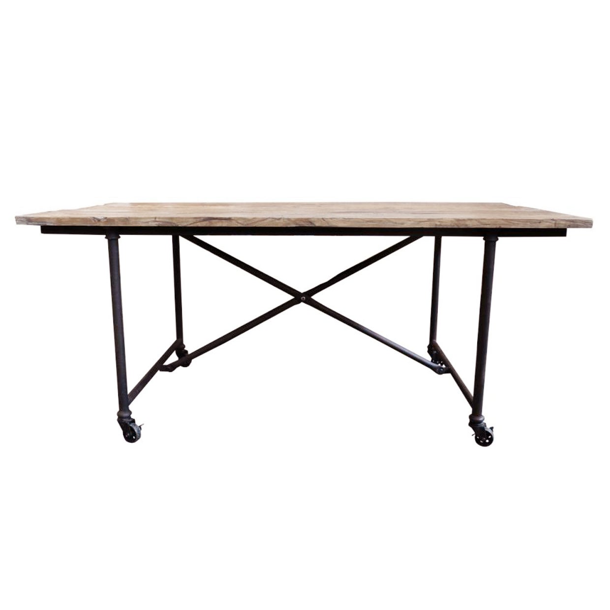 INDUSTRIAL DINING TABLE | OLD ELM WITH METAL LEGS ON CASTORS