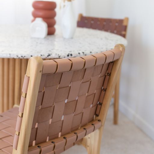 INDO PLUSH LEATHER WOVEN DINING CHAIR