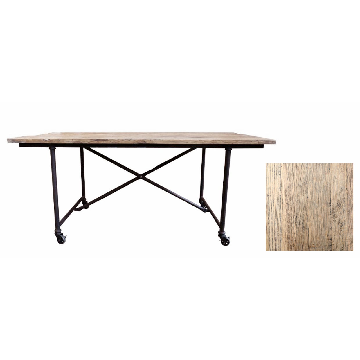 INDUSTRIAL DINING TABLE | OLD ELM WITH METAL LEGS ON CASTORS