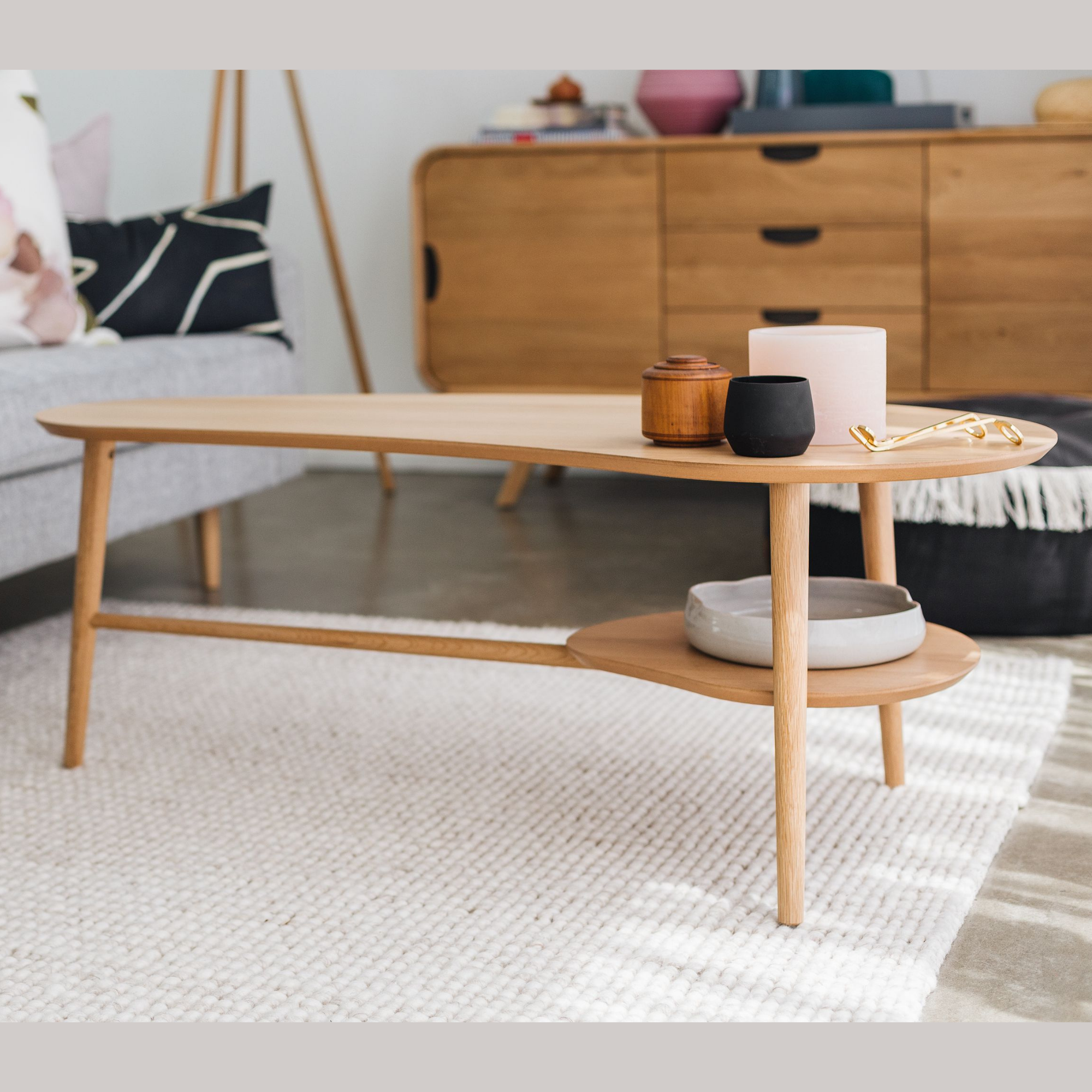 OSLO SHAPED COFFEE TABLE WITH SHELF