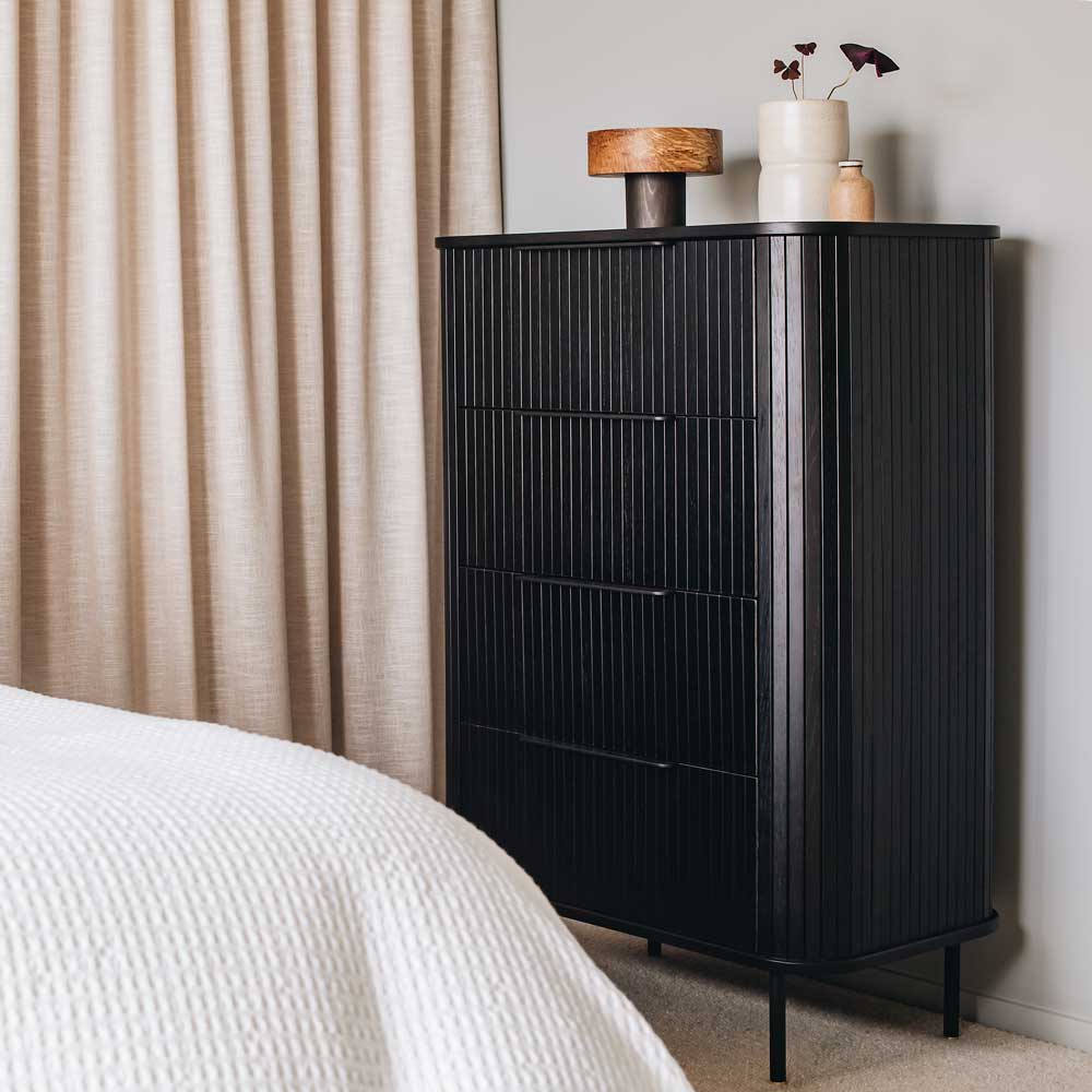 ANDERS 4 DRAWER TALLBOY - BLACK OAK