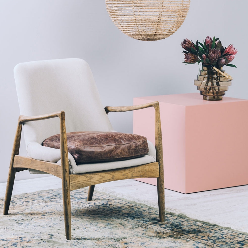 STEINER ARMCHAIR | CEMENT CANVAS BROWN LEATHER