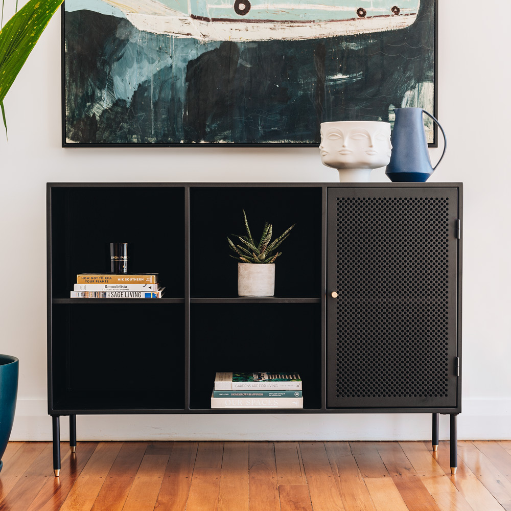 Black metal and on sale wood sideboard