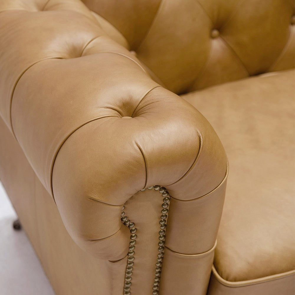 STANHOPE LEATHER CHESTERFIELD ARMCHAIR | CAMEL