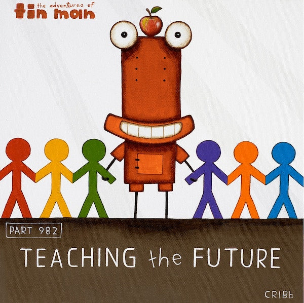 TIN MAN 'TEACHING THE FUTURE' | BOX FRAME READY TO HANG | TONY CRIBB | NZ MADE