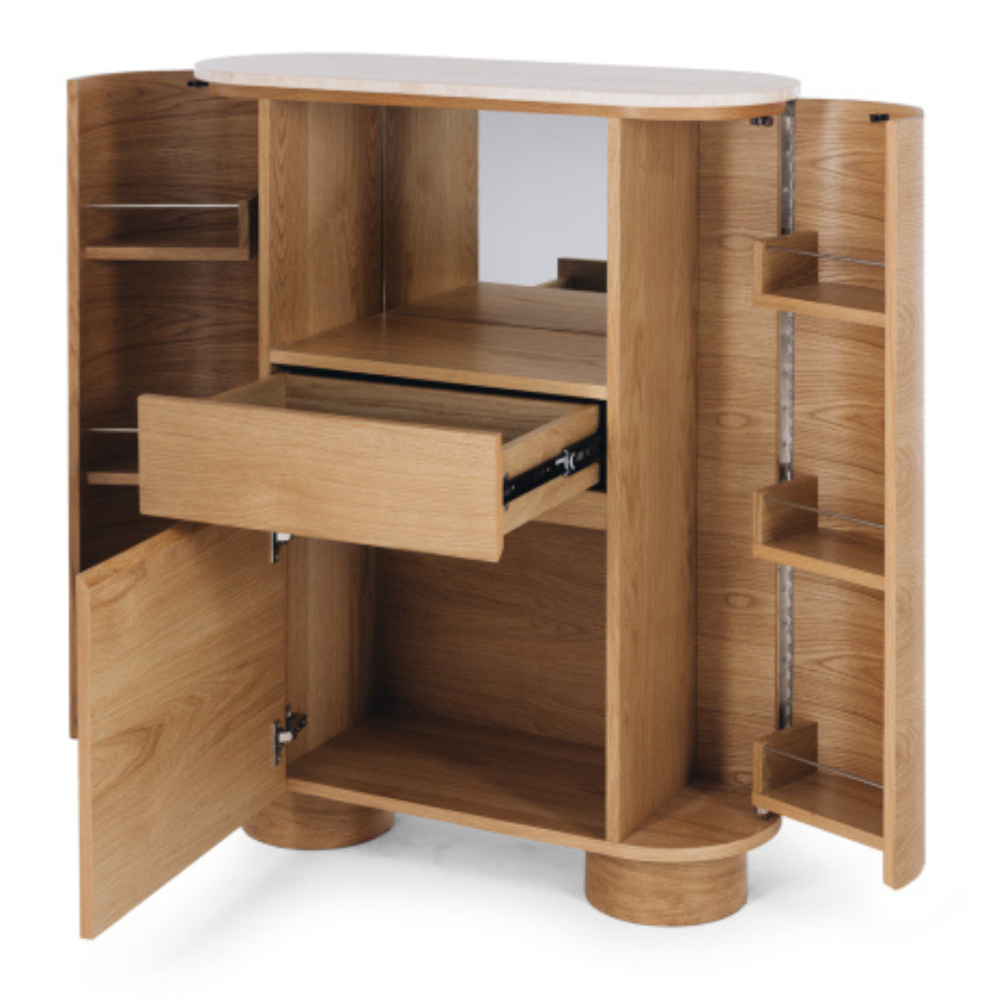 AKITA OAK BAR CABINET | TRAVERTINE TOP