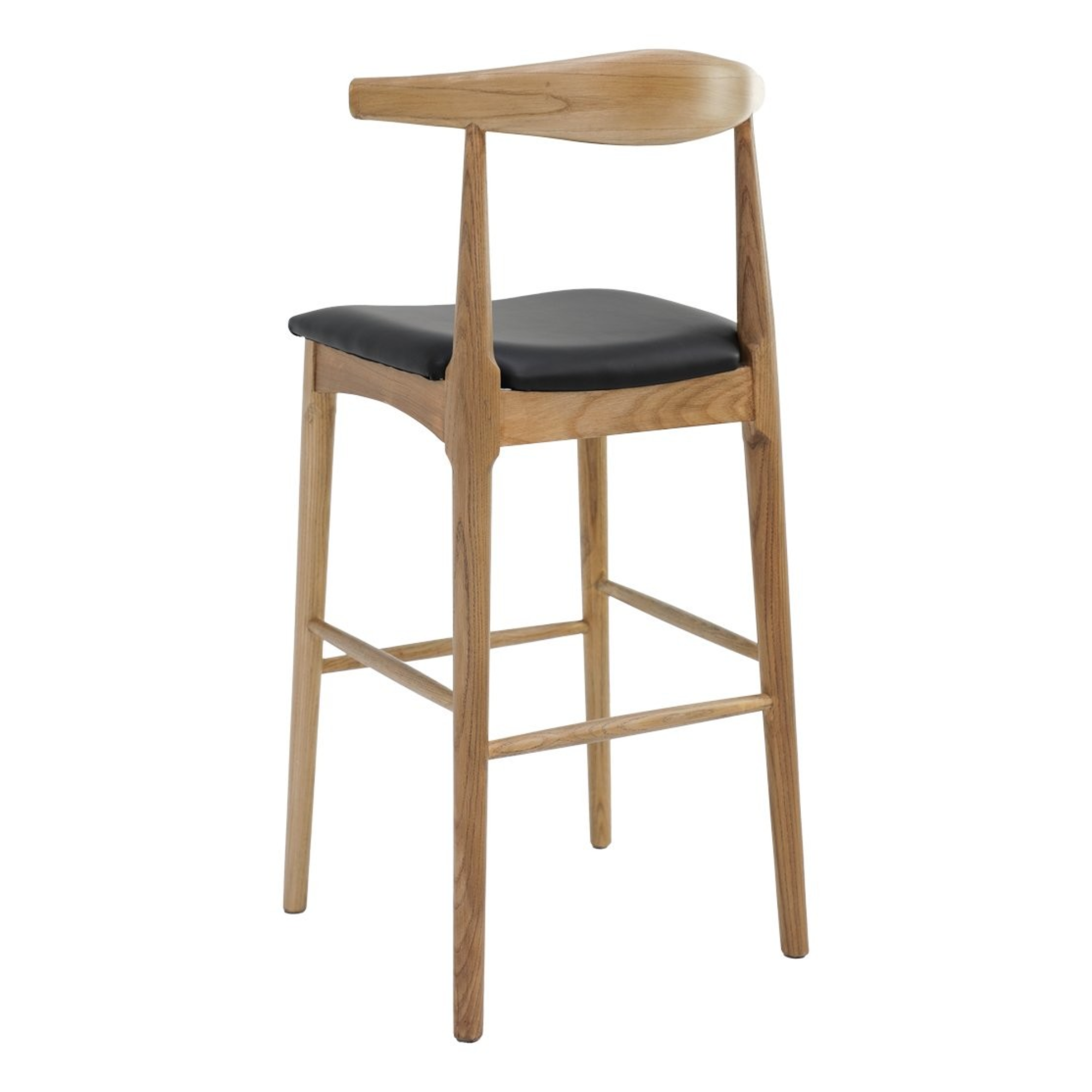 Bowen 65cm Bar Stool | Natural Frame Black Leather Seat
