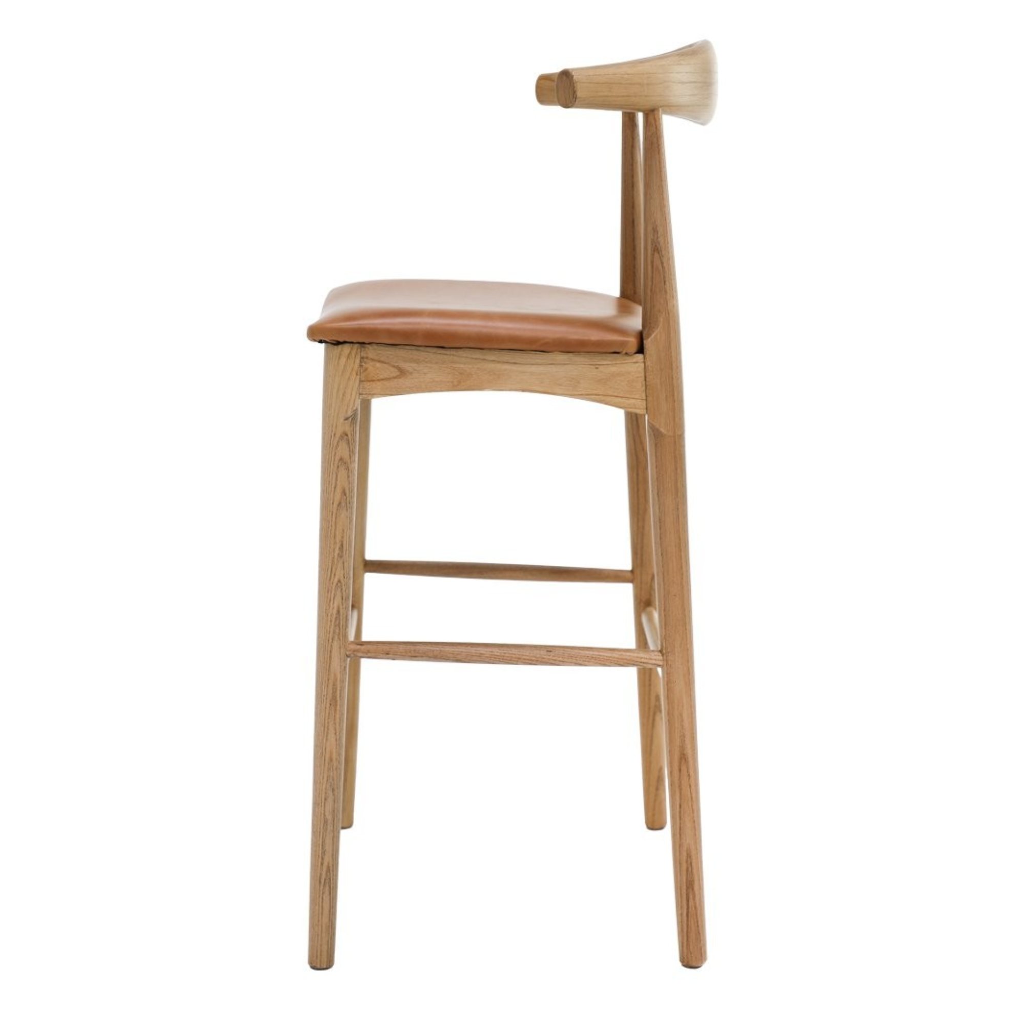 Bowen 65cm Bar Stool | Natural Frame Tan Leather Seat