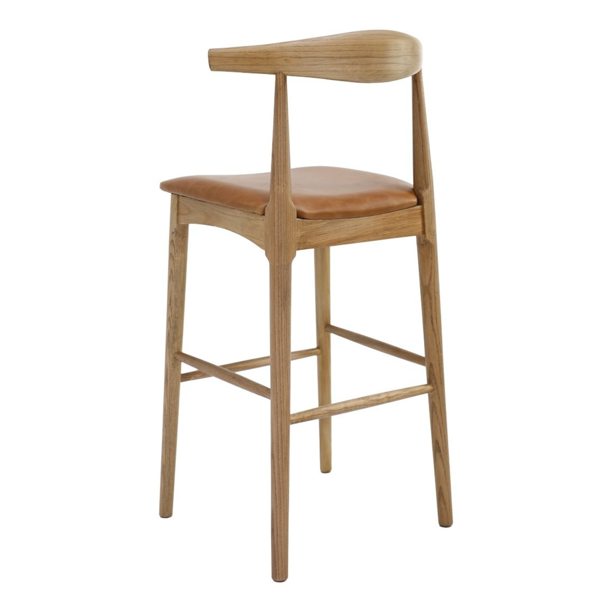 Bowen 65cm Bar Stool | Natural Frame Tan Leather Seat