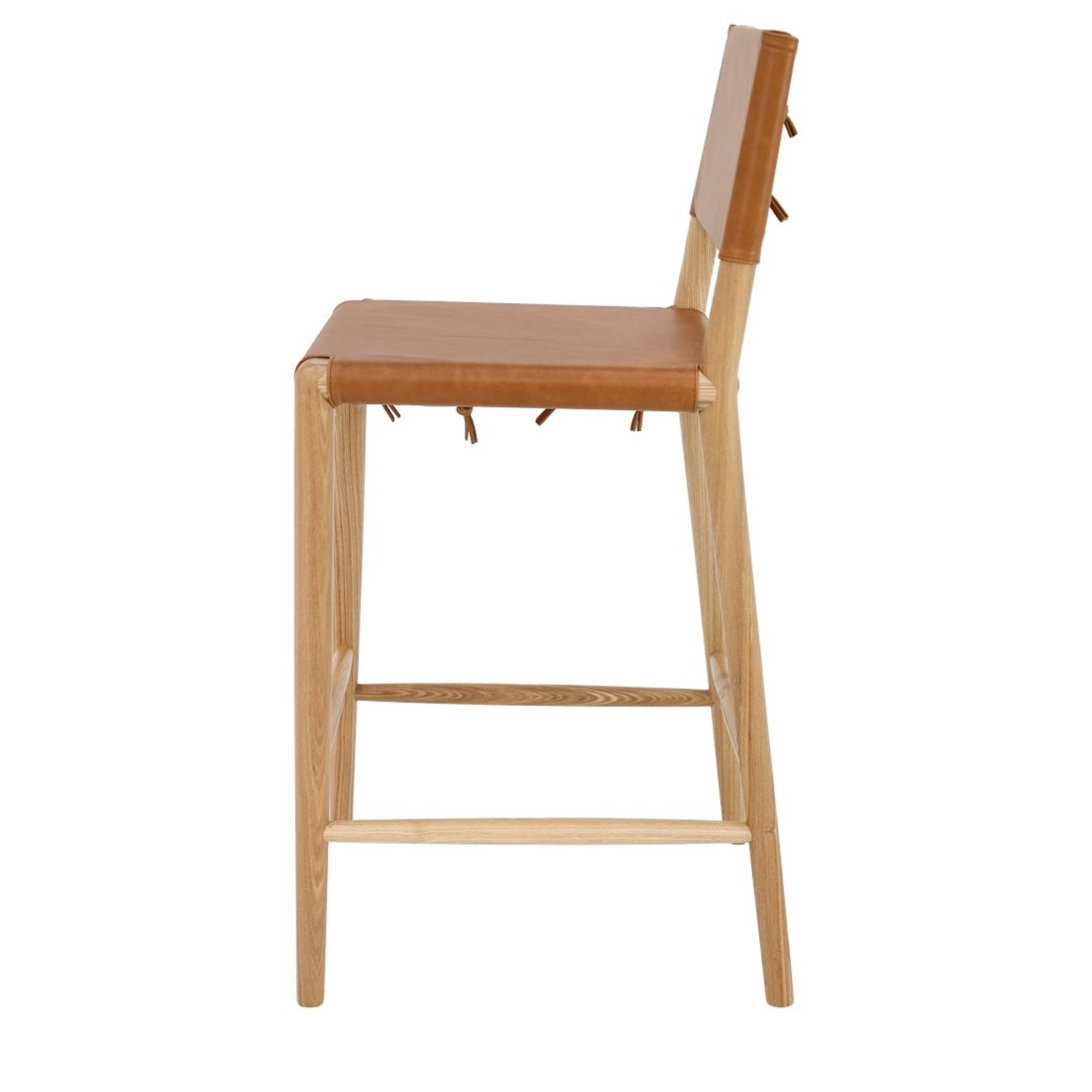 BRODIE LEATHER BARSTOOL WITH TIES | TAN