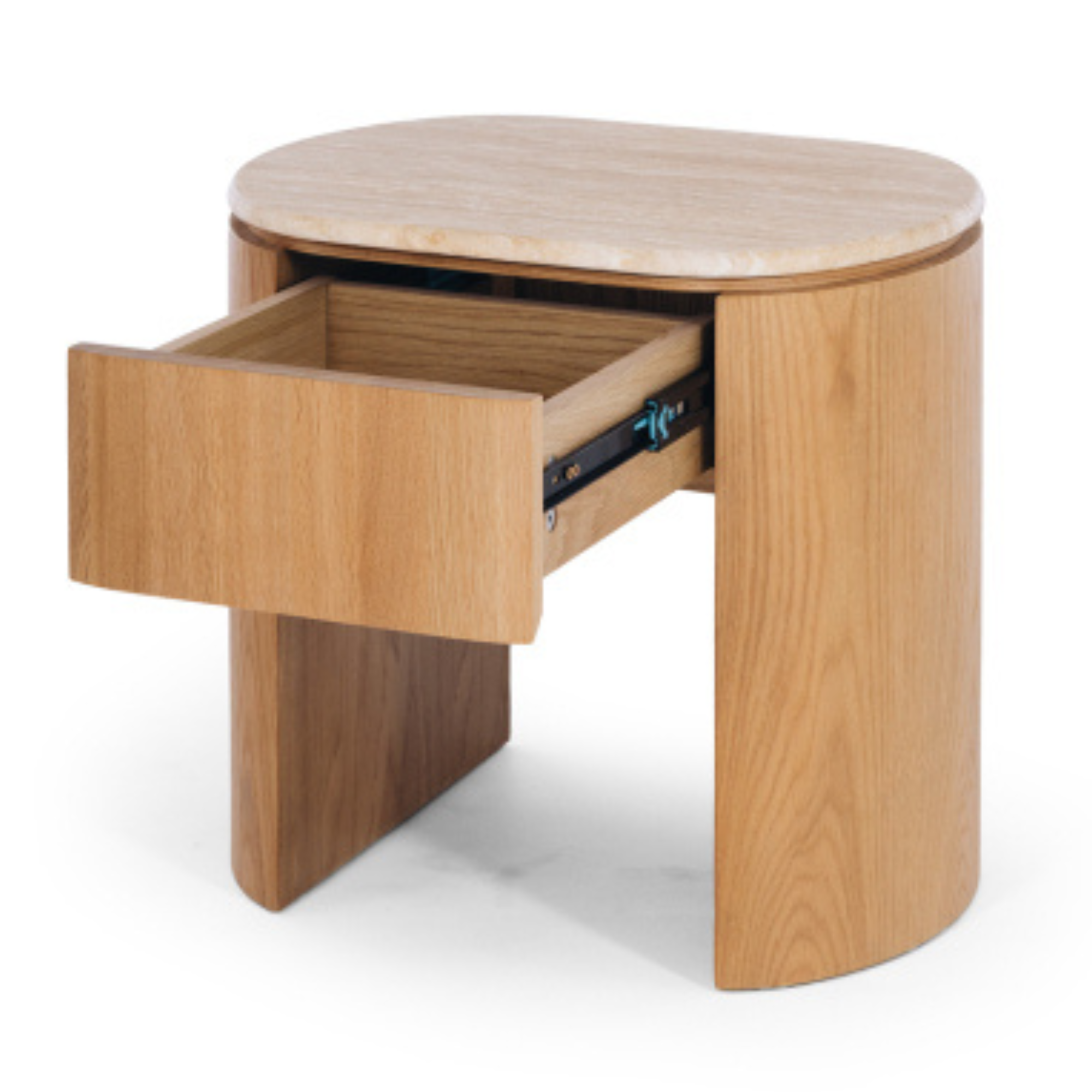 CLOVER OAK BEDSIDE CABINET | TRAVERTINE TOP