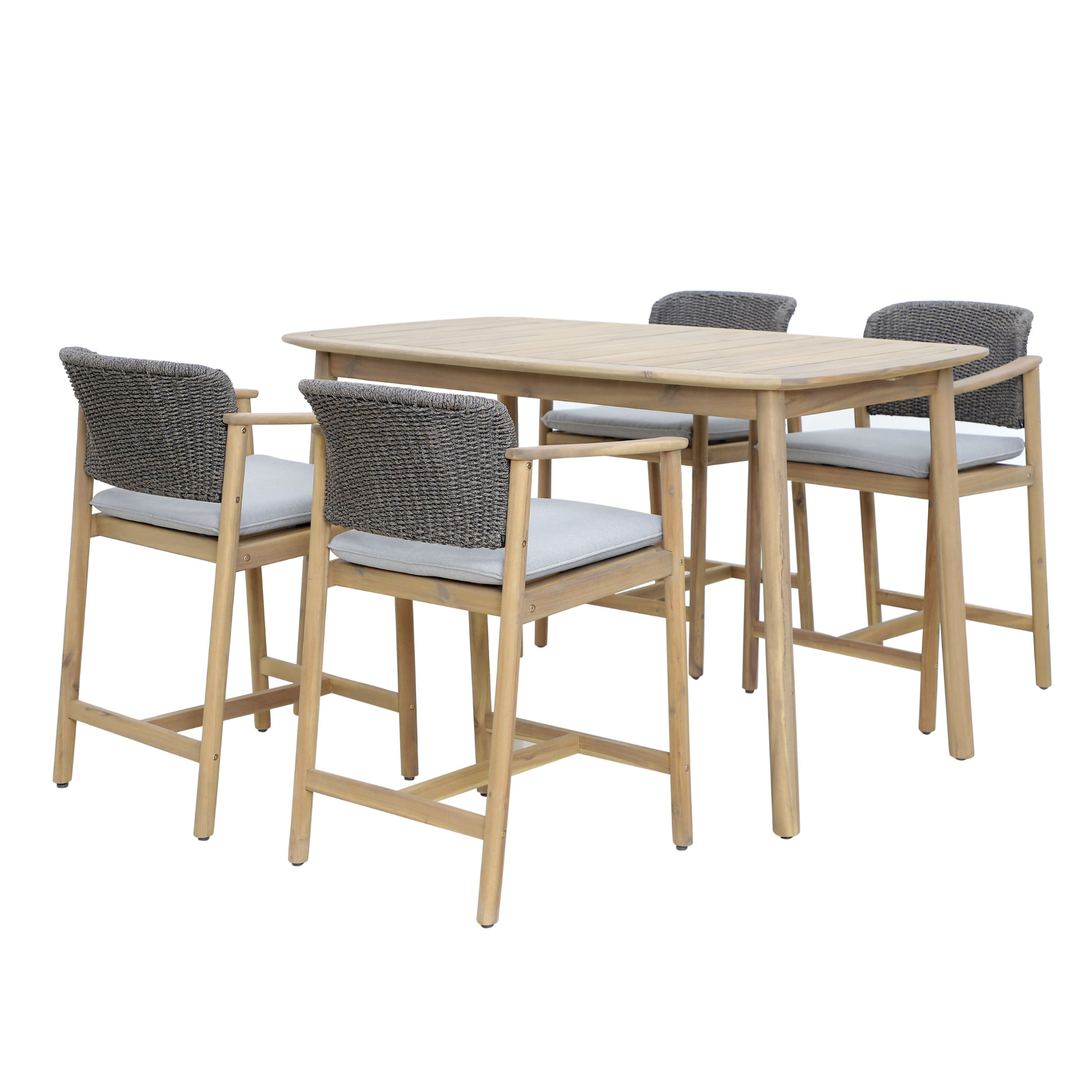 FREEPORT OUTDOOR BAR LEANER & 4 BAR CHAIRS