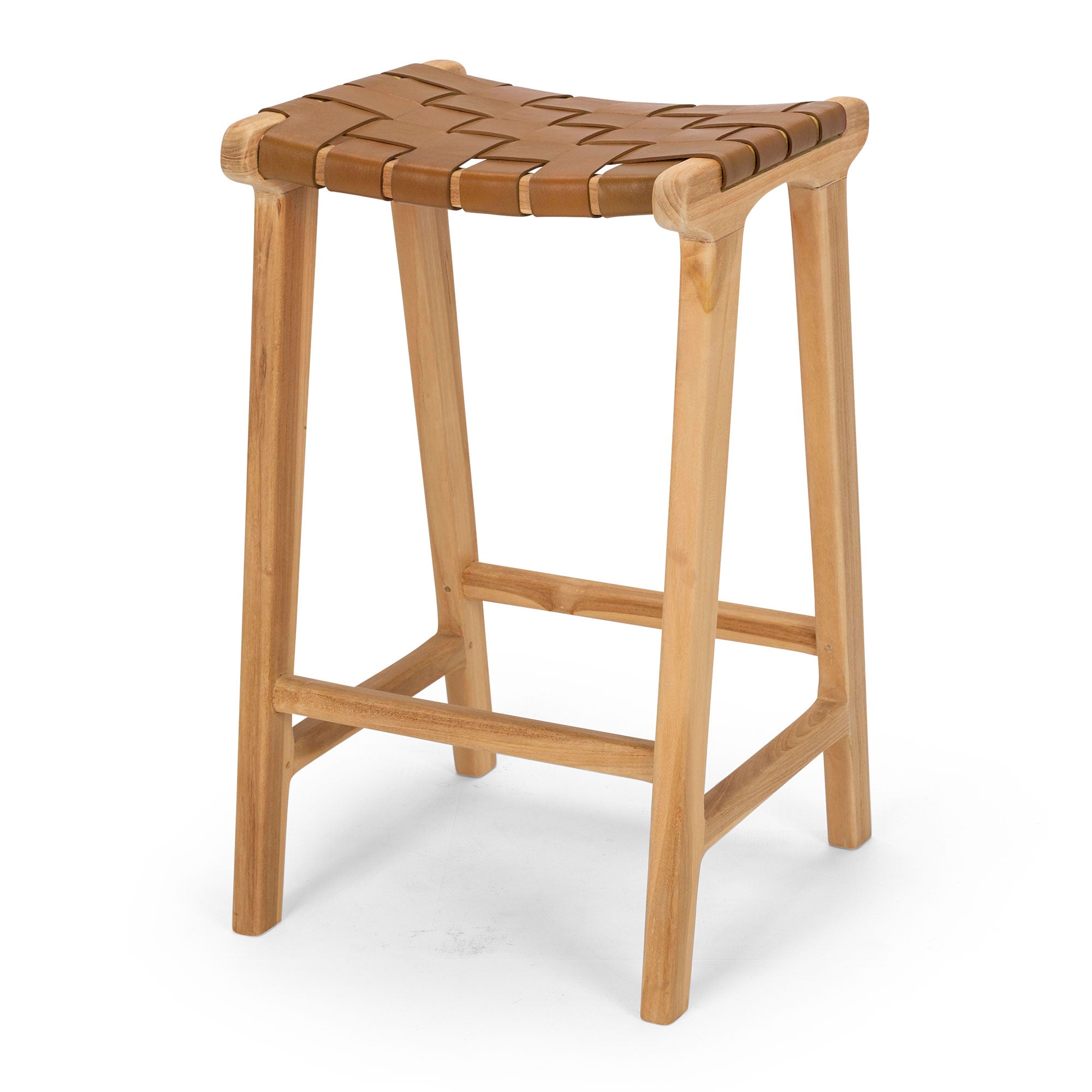 INDO LEATHER WOVEN BARSTOOL
