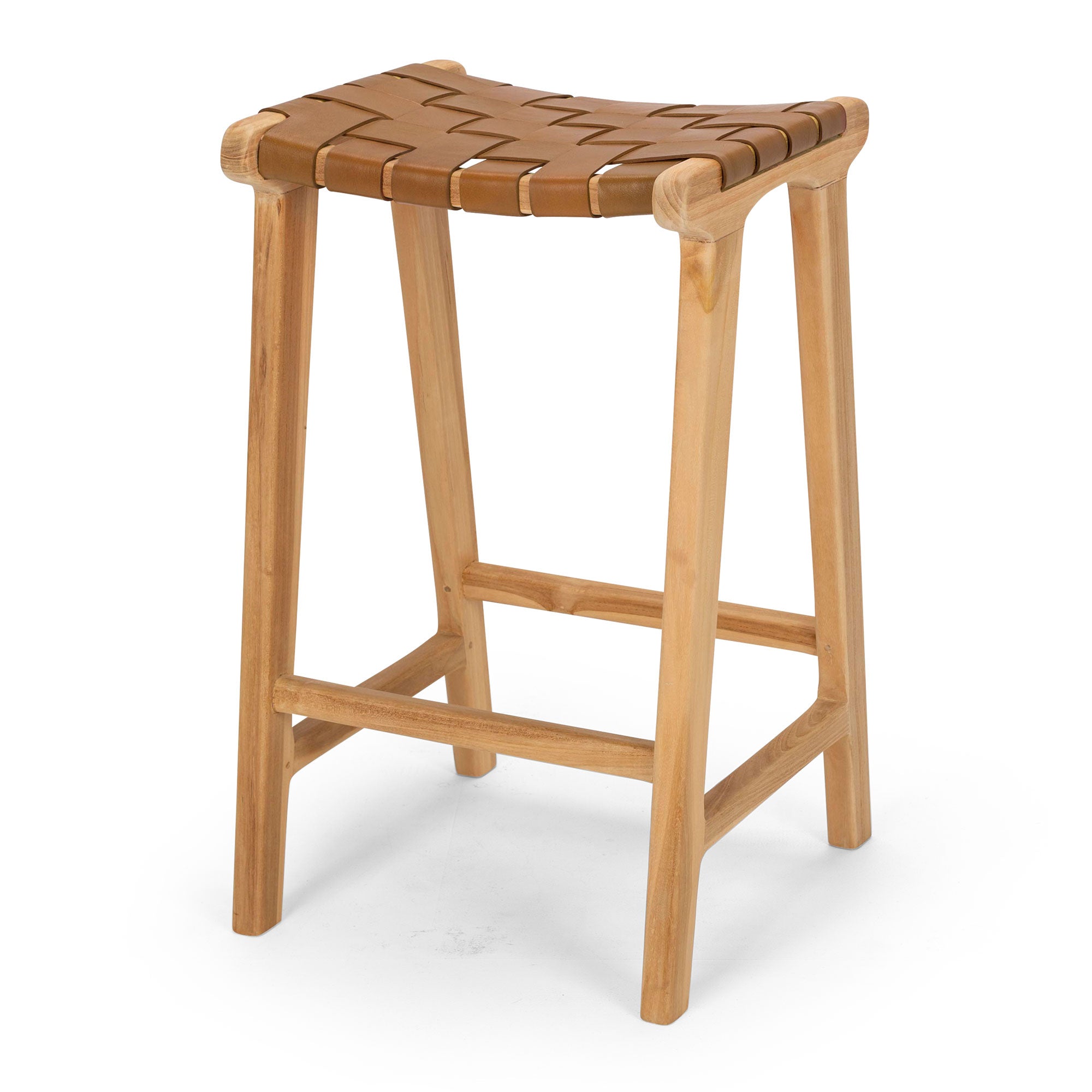 INDO SADDLE LEATHER WOVEN BARSTOOL