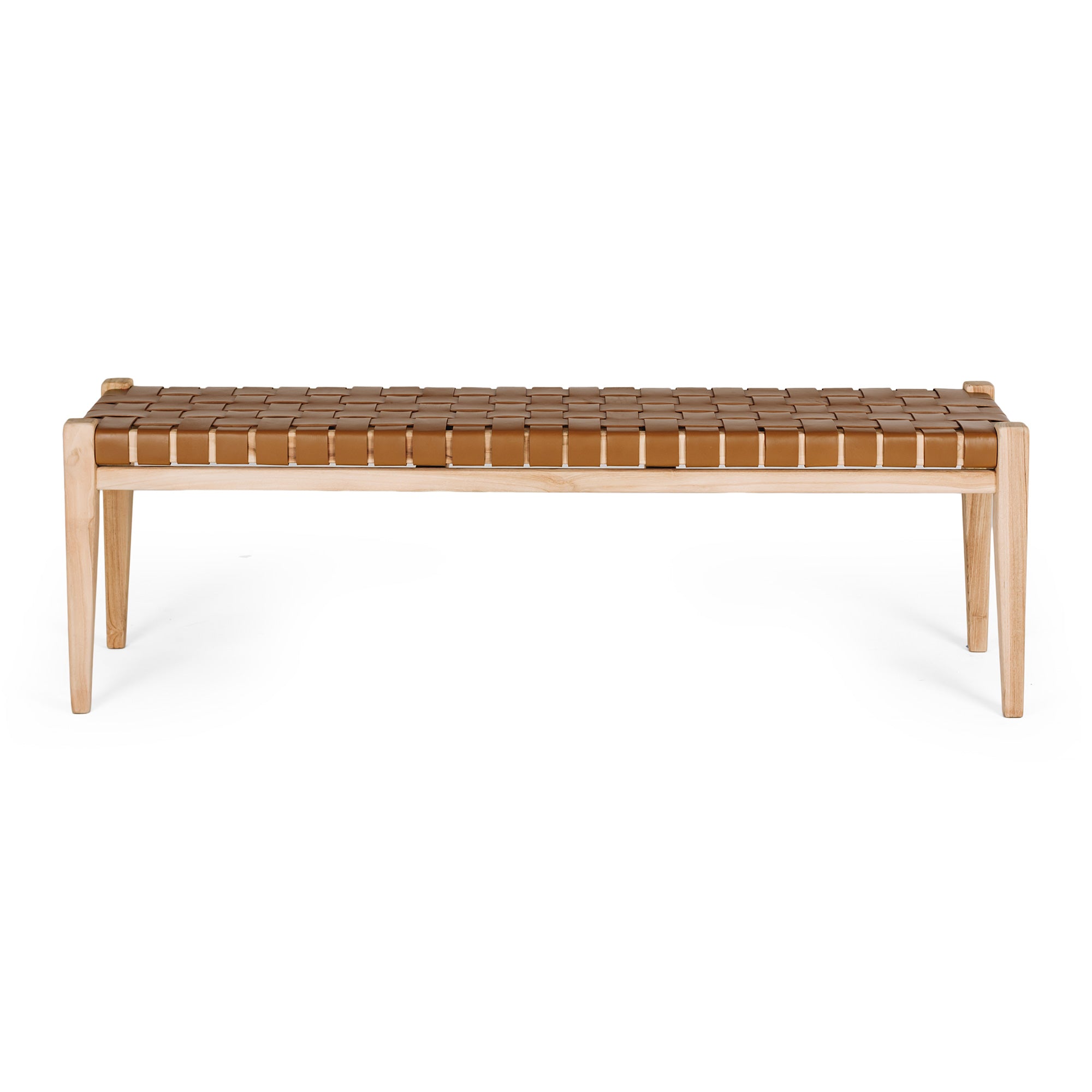 INDO SOLID TEAK & LEATHER BENCH SEAT