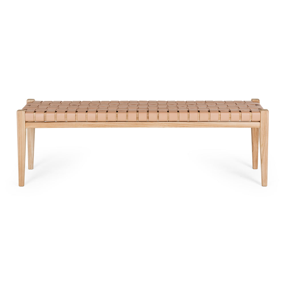 INDO SOLID TEAK & LEATHER BENCH SEAT