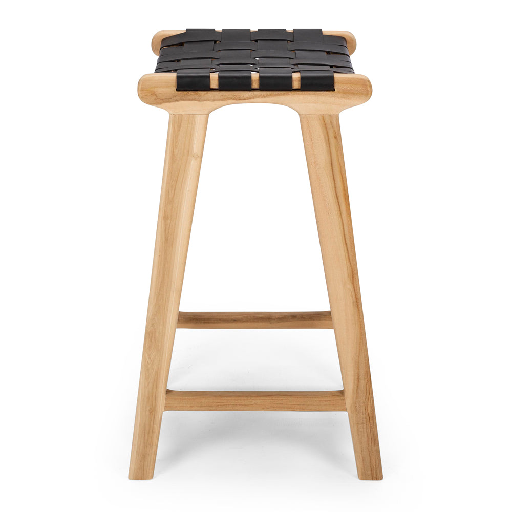 INDO BLACK LEATHER WOVEN BARSTOOL