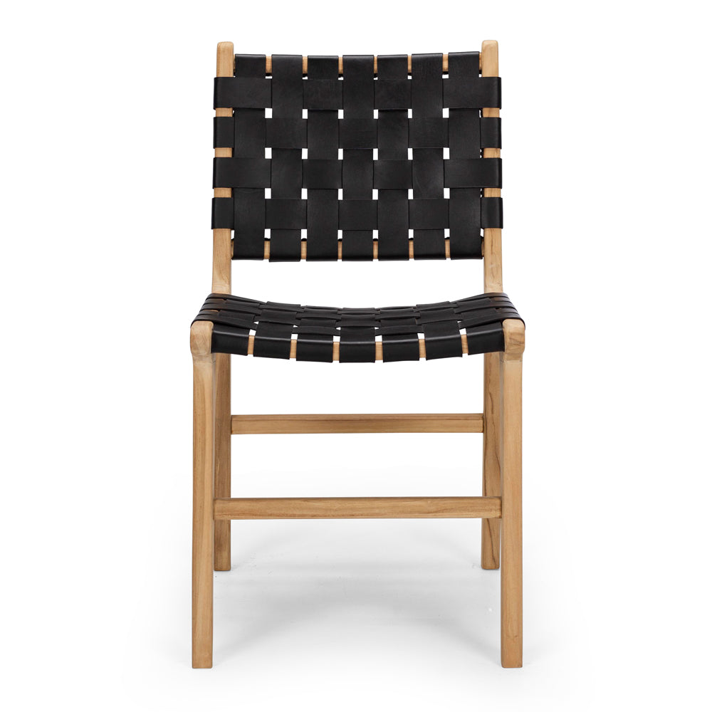 INDO BLACK LEATHER WOVEN DINING CHAIR