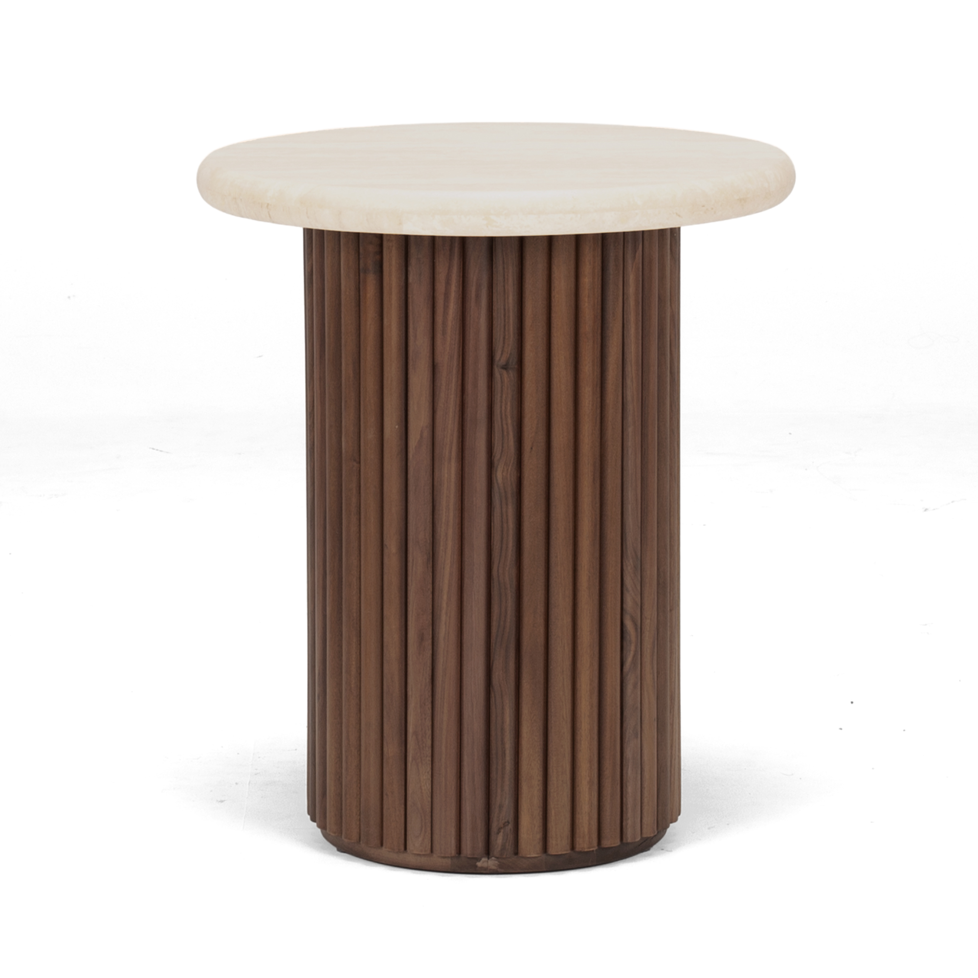 Rho Travertine Top Side Table | Walnut Base