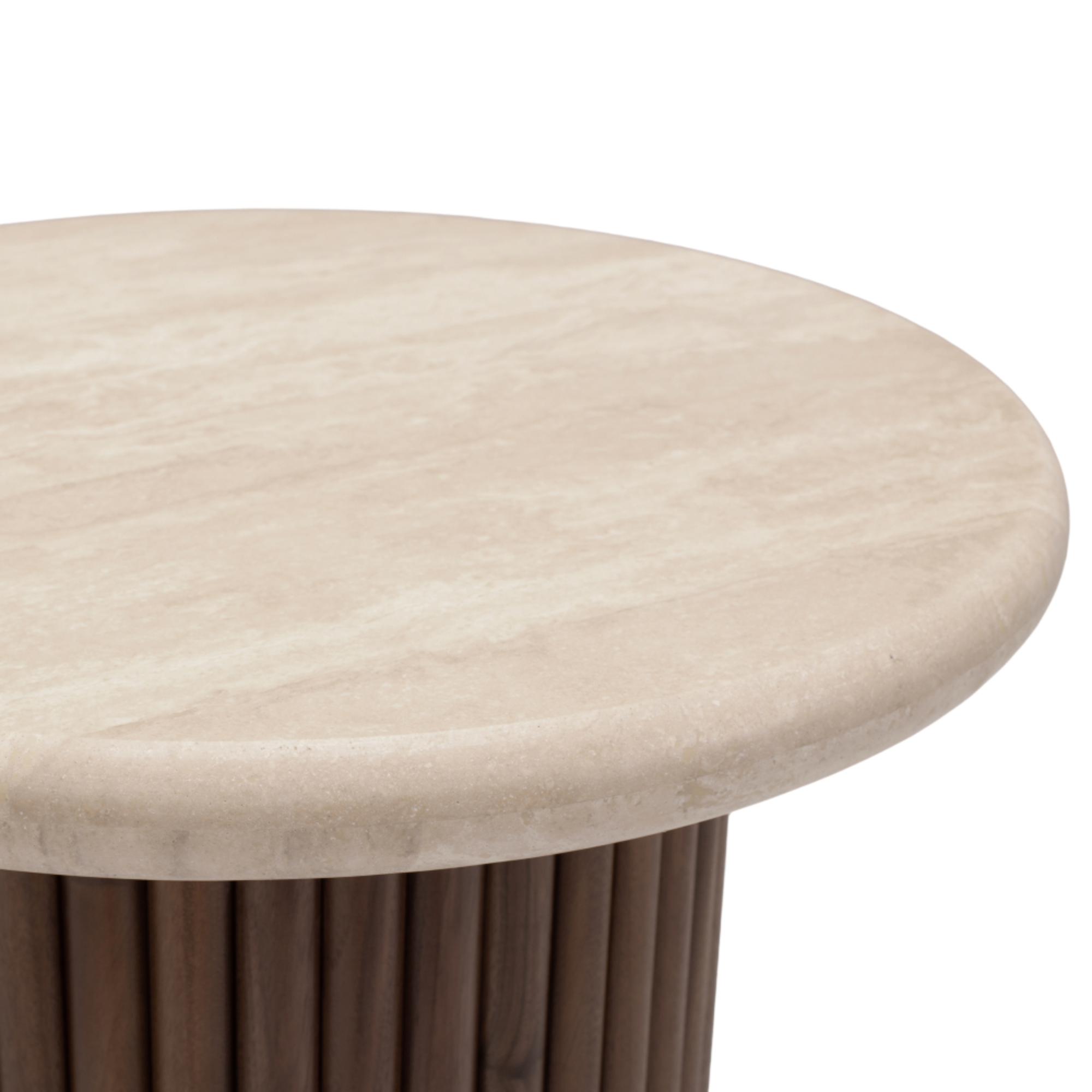 Rho Travertine Top Side Table | Walnut Base