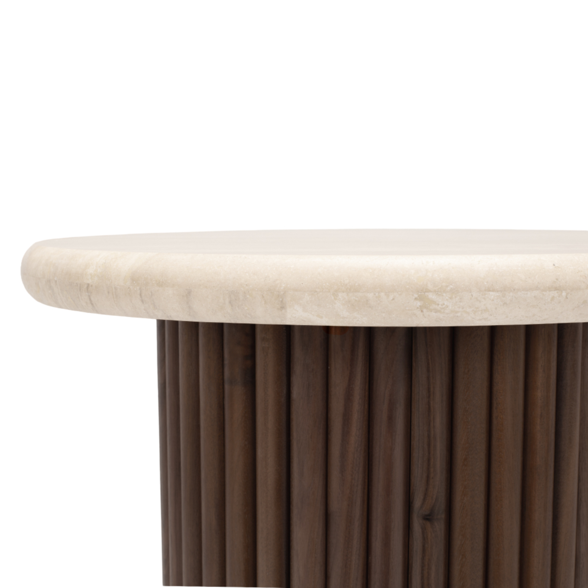 Rho Travertine Top Side Table | Walnut Base